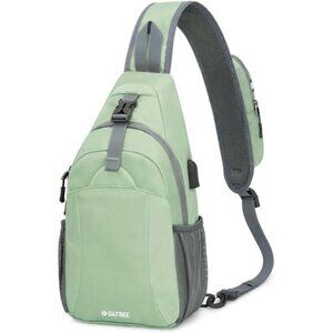 Unisex Sling Bag with USB Charging Port, (Light Green)